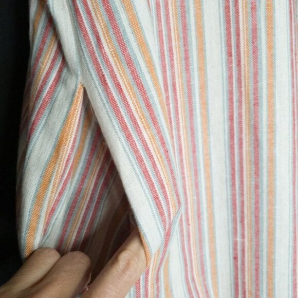 Roolee Striped Cotton Linine Button Side Hipster Woven Midi Dress w/ Pockets - Picture 15 of 16